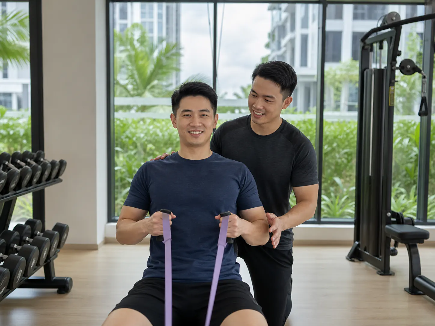 Private resistance-band training in a Klang Valley condo gym