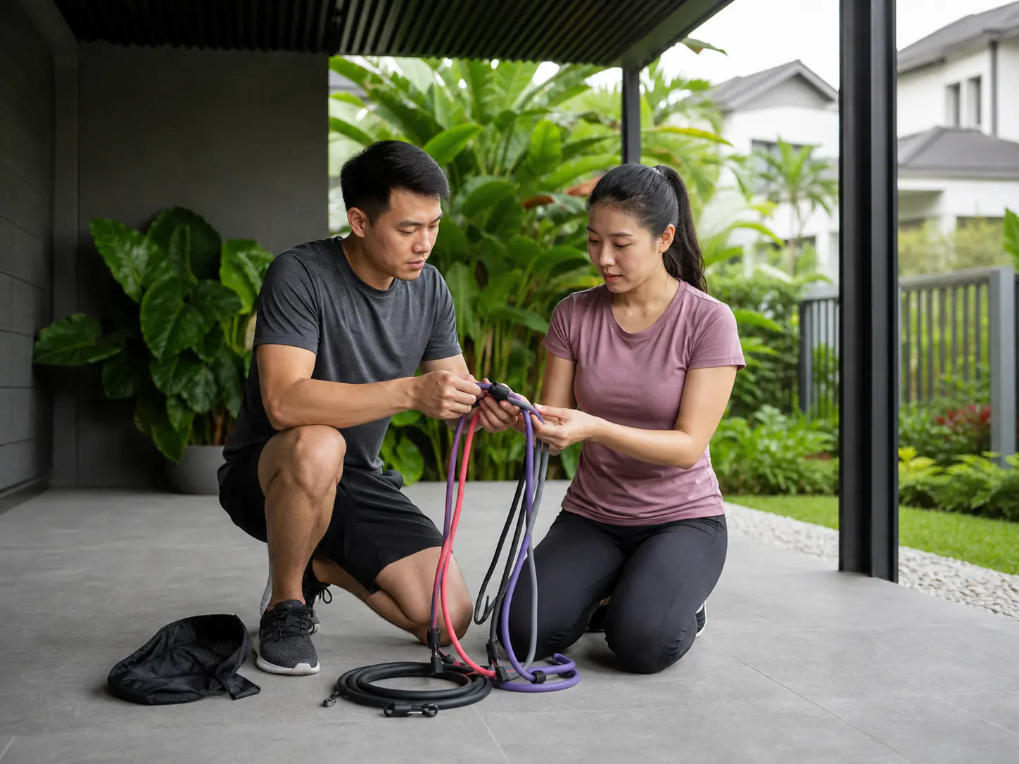 Fitness preparation on a shaded Klang Valley residential terrace