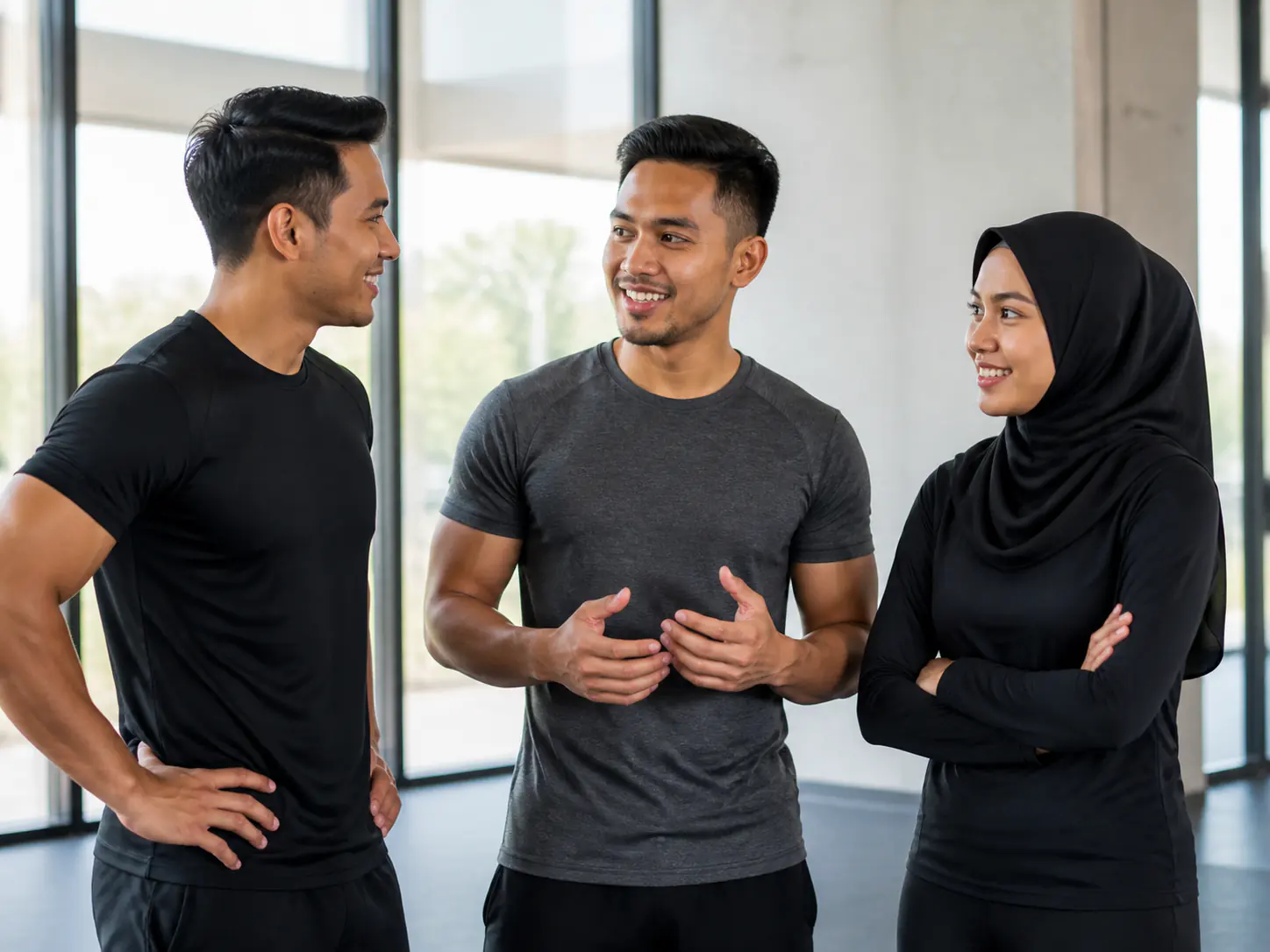 Pasukan kecergasan Malaysia perwakilan sedang berbincang