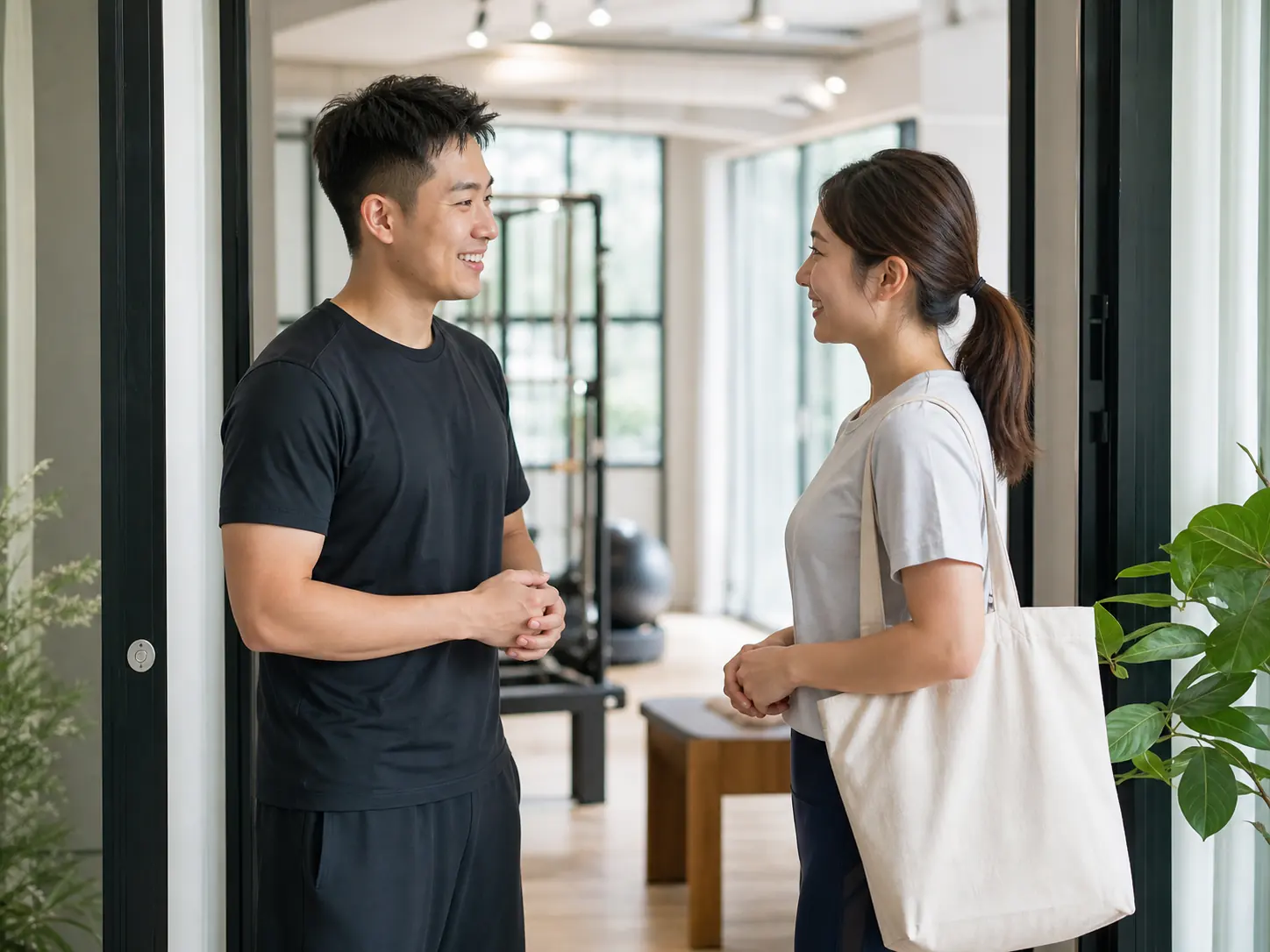 A trainer welcoming a prospective client for an assessment