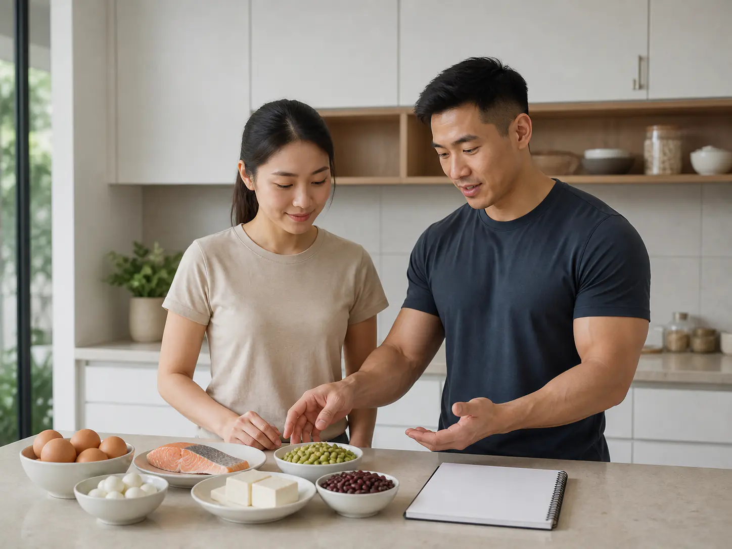Planning everyday protein foods with a blank notebook
