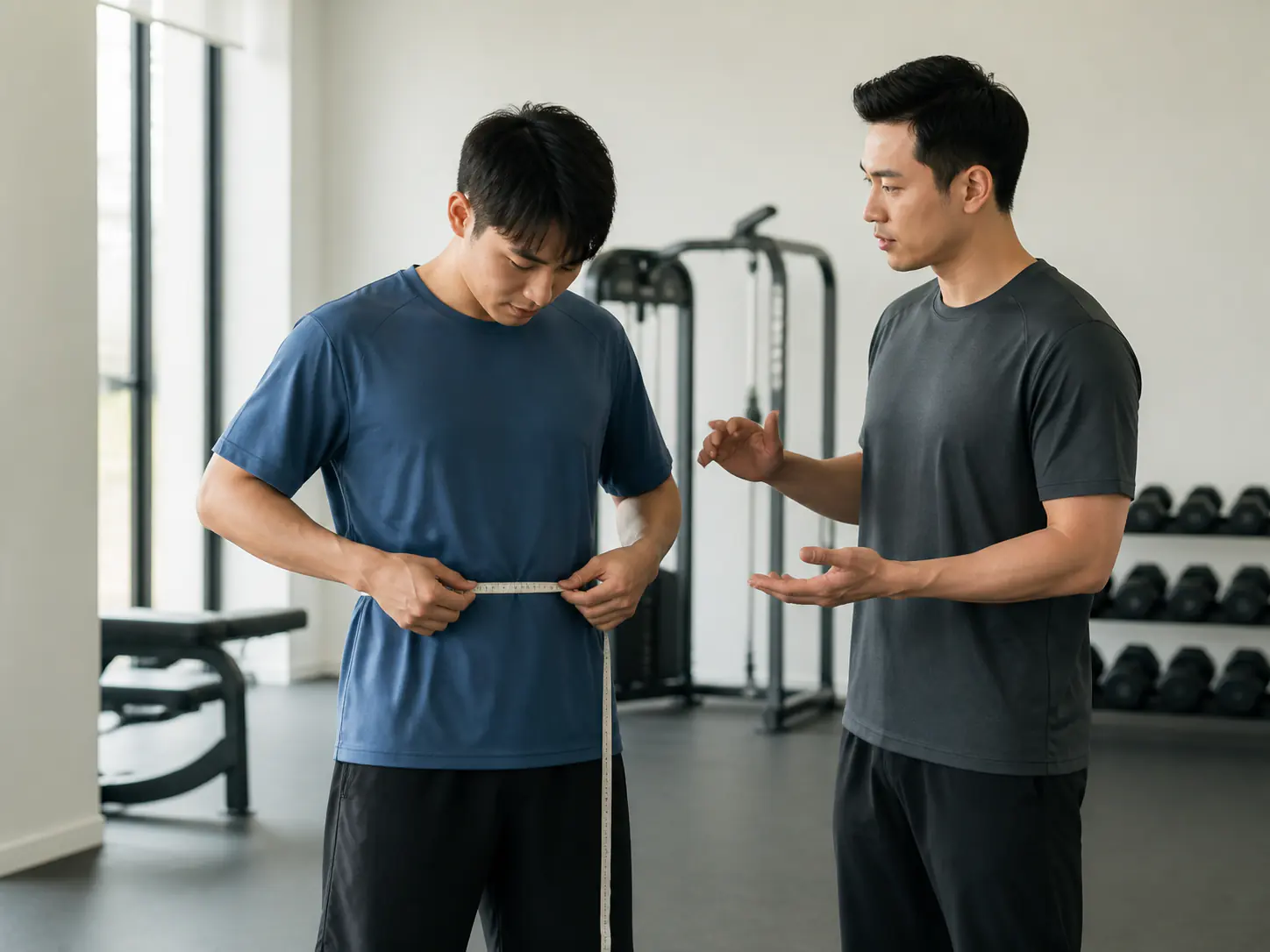 A respectful clothed waist-measurement self-check