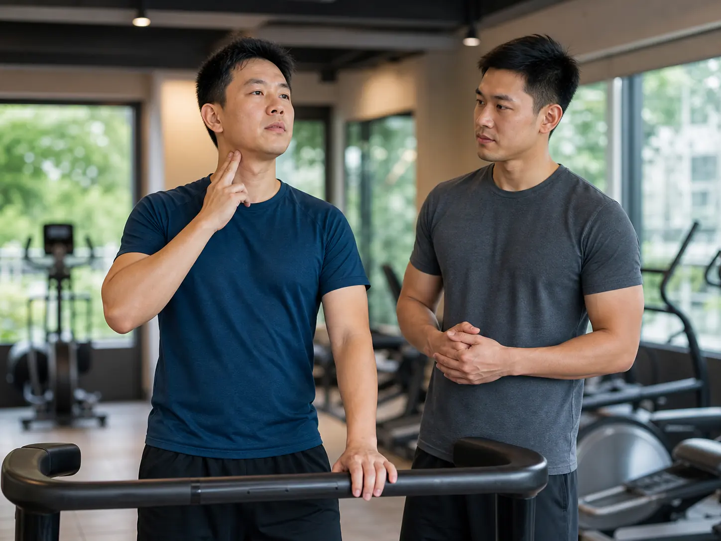 Checking heart rate during an easy treadmill walk
